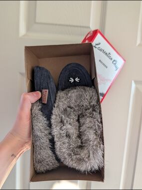 Laurentian Chief Kids Navy Blue Suede Moccasin Slippers - Size 10 Toddler